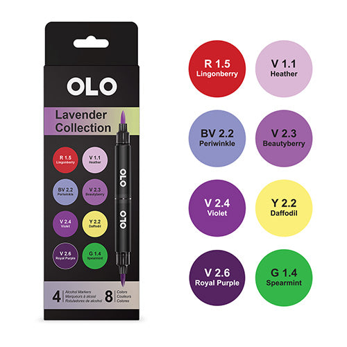 Olo - Lavender Collection - 4 Markers 8 colors Double Ended